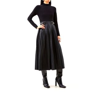 Karen Millen black knit pleated faux leather skirt Midi dress L